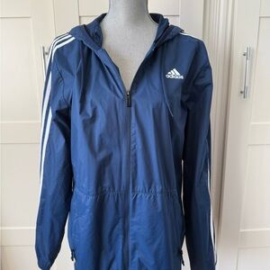 Adidas Navy Hooded Windbreaker with White Stripes